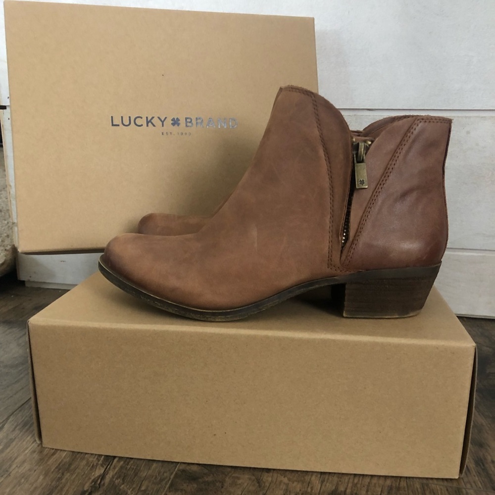 Lucky Brand Brown Leather Booties - Size 8